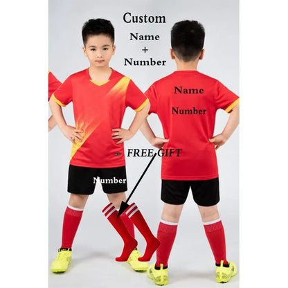 Boys Football Jersey tracksuit Child Soccer Sports Uniforms Kids Play Ball Sportswear Kits vest children's football suit Socks 1