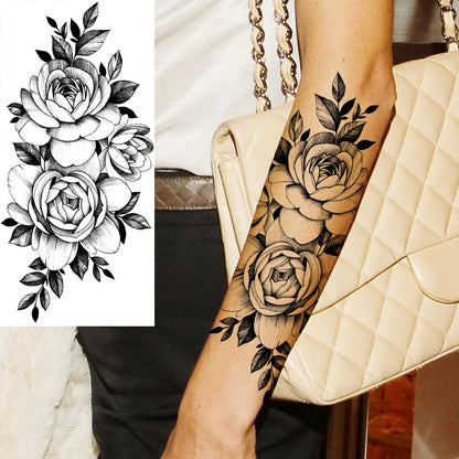 10 hojas de tatuajes temporales de flores realistas para mujeres, tatuajes falsos de medusas en el brazo, tatuajes de serpientes, rosas y peonías en 3D de larga duración