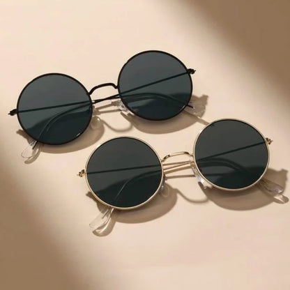 2 Pairs Per Set Small Round Sunglasses Women Cute Skinny Metal Eyewear Retro Vintage Narrow Cateye Sunglasses Set