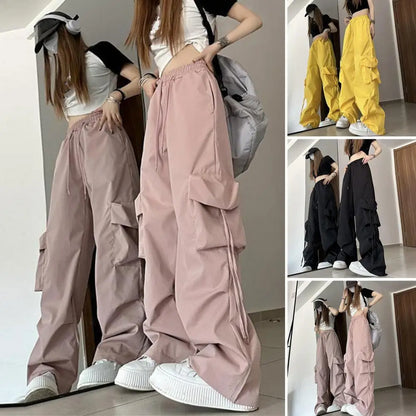 Women Cargo Pants Vintage-inspired Women's High Waist Cargo Pants with Drawstring Multiple Pockets for A Casual for Retro