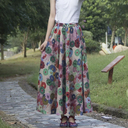 Fashion Summer Cotton Linen Women Skirt Saia Casual Vintage y2k Print Long Skirts Woman Clothes Bohemian Faldas Maxi Bottom Jupe