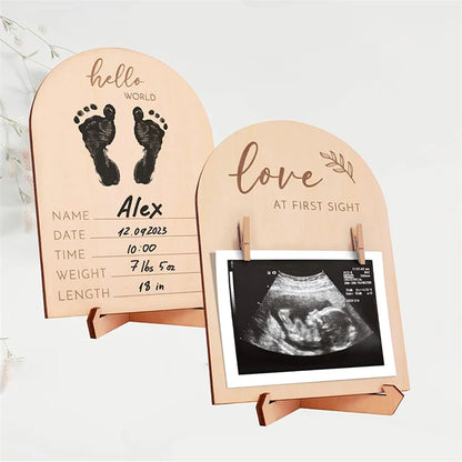 Wooden Fashion double-sided Logo Sided Ultrasonic Photo Frame Stand Firm Announcing Pregnancy Commemorating New Baby Countdown