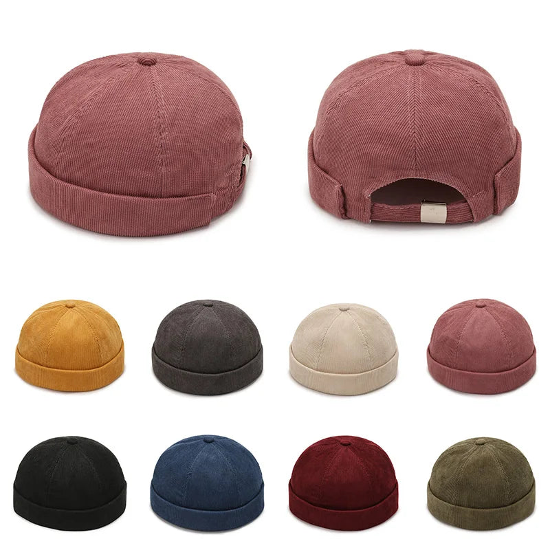 Vintage Men's Summer Cotton Brimless Skullies Cap Street Portable Docker Hats Multipurpose Beanie Hat Hip Hop Hats Japanese INS