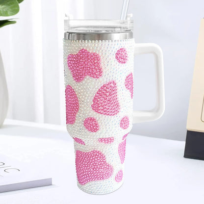 40oz Shiny Diamond Shiny Diamond Tumble Coffee Insulation Cup Stainless Steel Car Bottle Straw Large Capacity Rhinestone Cup