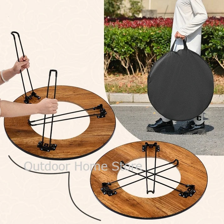 Folding Barbecue Round Table Wood Stove Portable Camping BBQ Charcoal Grill Lightweight Brazier Table Picnic Patio Tea Boiling