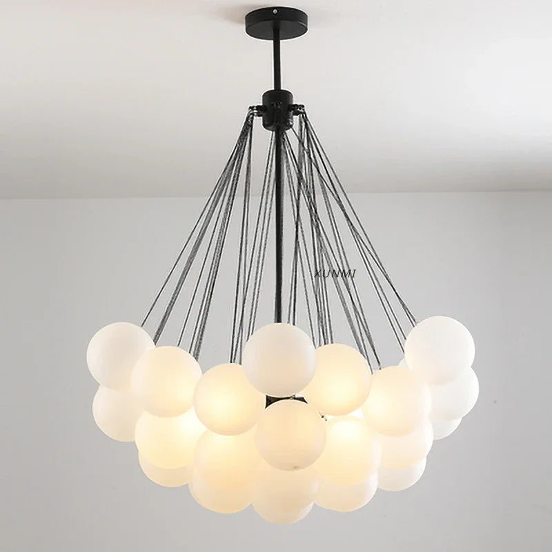 Nordic Simple Frosted Glass Bubble Ball Chandelier Bedroom Clothing Store Lamp Cloud Soft Look Children Room Pendant Lights LED