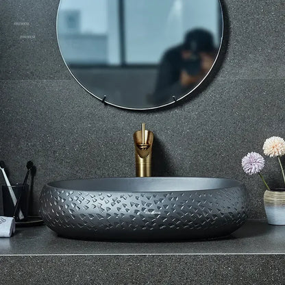 Oval Bathroom Sinks Countertop Basin Household Ceramic Bathroom Washbasins Art Creative Basin Hotel Balcony Washing Sinks Z