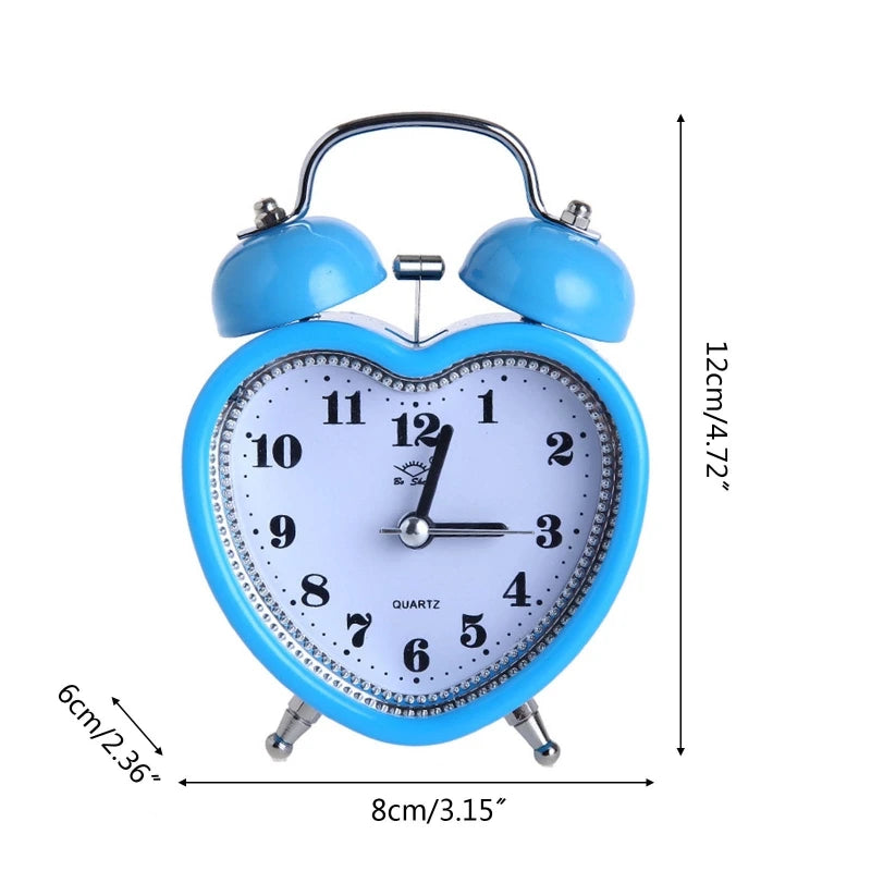 Heart Shape Bell Alarm Clock No Ticking Bell Alarm Clock with Nightlight for Kids Girls Bedroom Home Decor