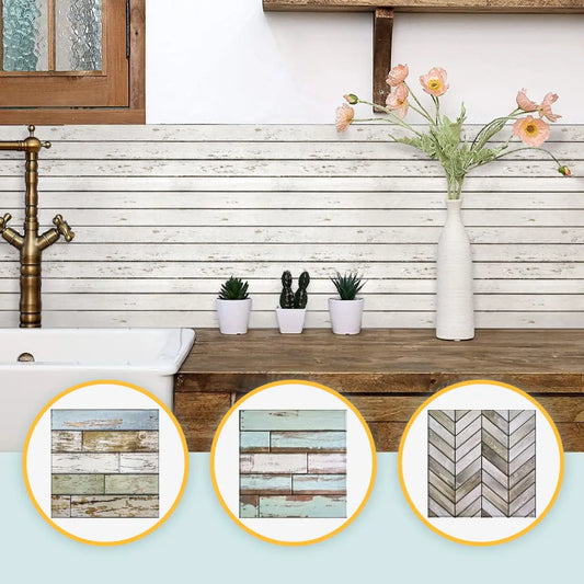 10Pcs 3D Decorative Peel and Stick Wall Panels, Self Adhesive Wood Grain Wall Stickers, Matt, Waterproof, Living Room Decor