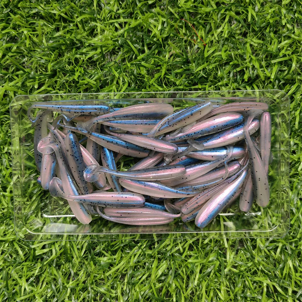 50PCS Micro Soft Fishing Lures 0.35g/35mm T-tail Worm Lure Small Artificial Bait Jig Wobblers Bass Pike Fishing Tackle