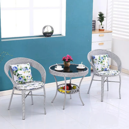 Balcony Small Coffee Tables Living Room Round Tables Rattan Woven Storage Small Tea Table Tempered Glass Leisure Round Table