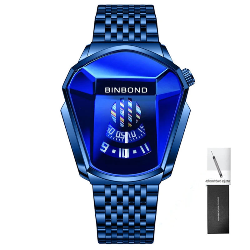 BINBOND Fashion Luxury Unique Military Motorcycle Stainless Steel Business Sports Men's Golden Watch Style Concept With box