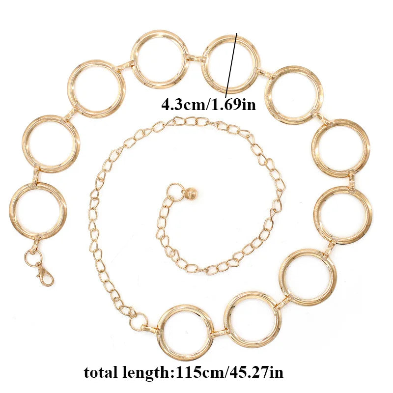 Fashion Circle Metal Waist Chain Belt Women'S Gold Silver Waistband Hip Hop Style Waist Belts Dress Accessories Cinturon Mujer