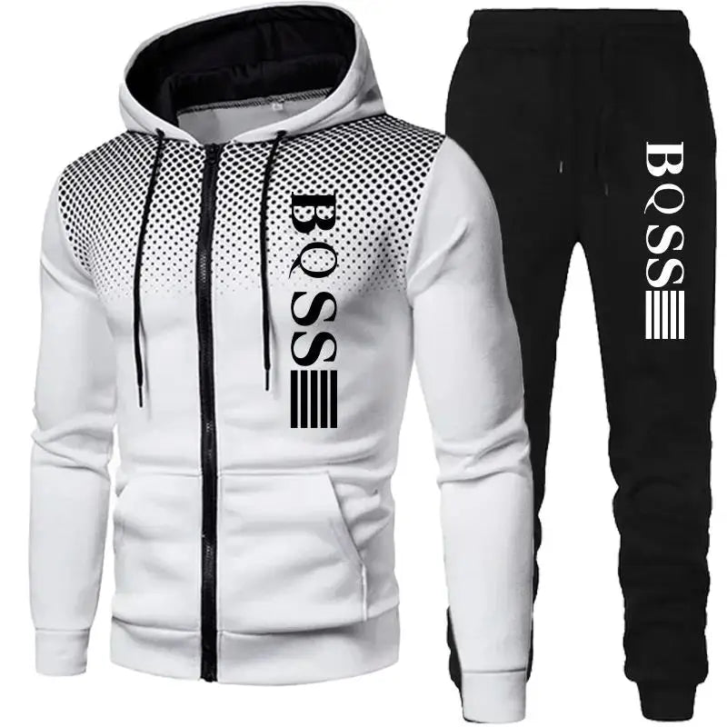 2024 New Men's Clothing Sweatshirt Suit Fall Winter Zipper Hooded Sweater Pants Tracksuit Cardigan Two Piece Set