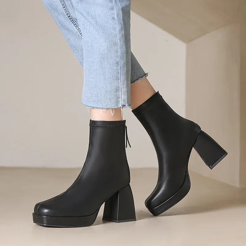 Women's Boots Fashion Chelsea Boots Back Zipper Autumn High-heeled Women Shoes Hot Selling Designer Ankle Boots 2024