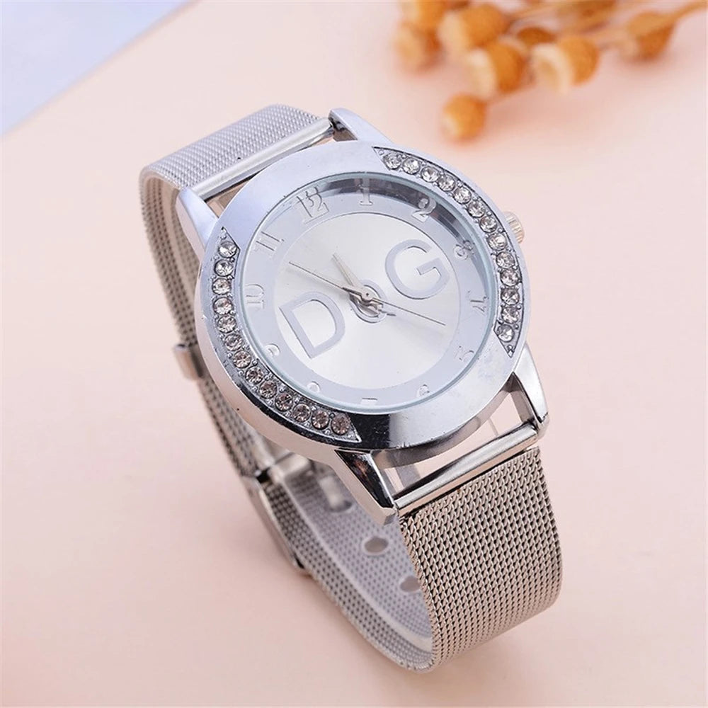 Fashion DQG Brand Starry Sky Diamond encrusted Women's Quartz Watch Casual Stainless Steel Gold Mesh Strap Women's Dress Watches