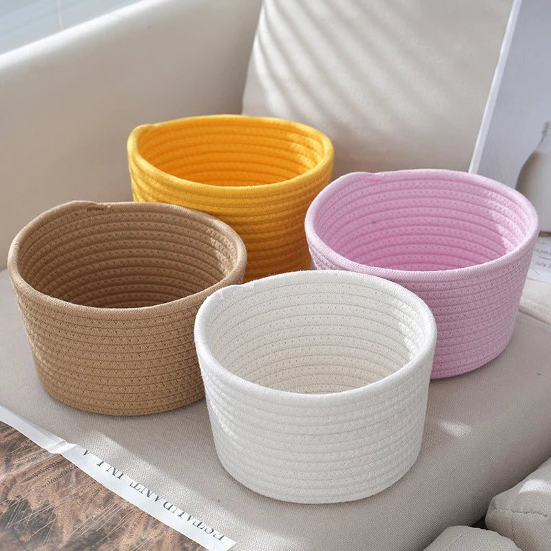 Handmade Woven Cotton Rope Storage Basket Cosmetics Jewelry Desktop Storaging Keys Snacks Box Sundries Organizer