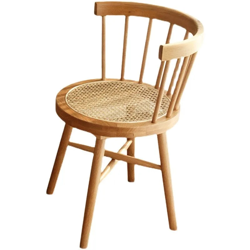 X&D Nordic Japanese Style Solid Wood Wicker Windsor Dining Chair Home Retro Leisure Backrest Chair Solid Wood Wicker Round Chair