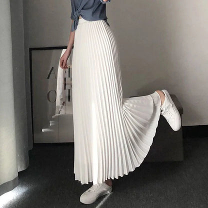 Spring Autumn Women's Pleated Skirts Korean Fashion High Waist Office Lady Long Skirt New Solid Color All-Match A-Line Skirts