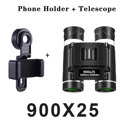 900x25 HD Zoom Portable Powerful Binoculars Long Range BAK4 Telescope Jumelles Folding Low Light Binoculars for Hunting Camping