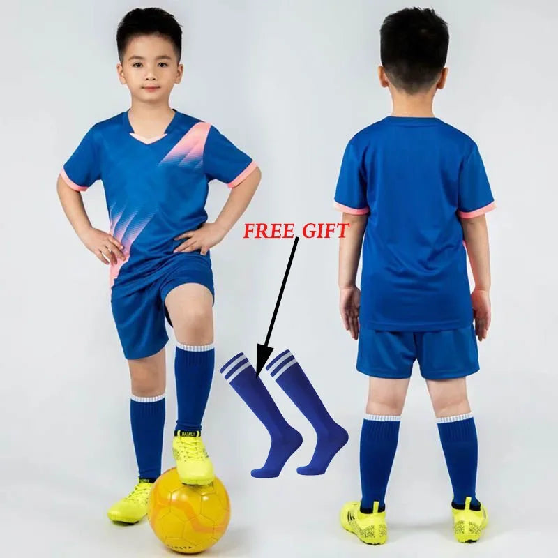 Boys Football Jersey tracksuit Child Soccer Sports Uniforms Kids Play Ball Sportswear Kits vest children's football suit Socks 1