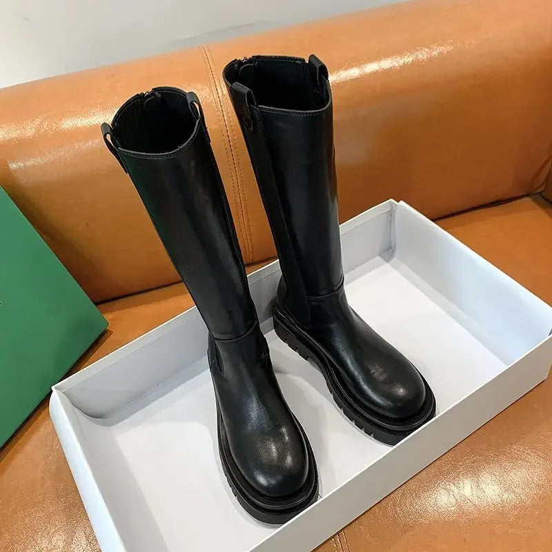 Women High Boots Fashion Woman Non-slip Waterproof Winter Zipper PU Leather Knee High Boots Women Chunky Platform Long Boots