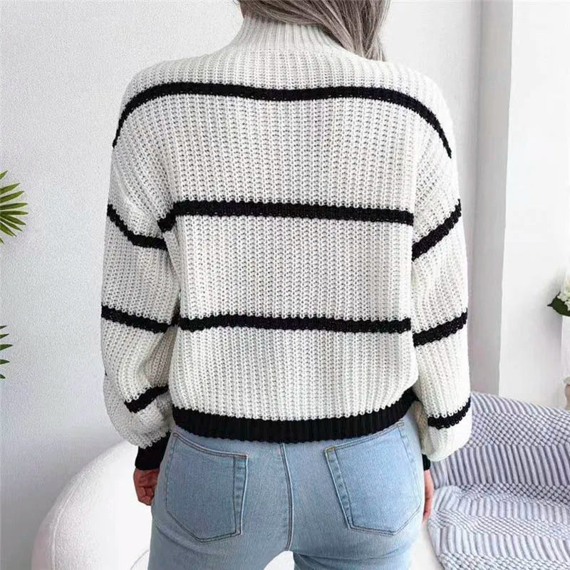 Y2K Fashion Women Sweaters 2023 Autumn Winter New Solid Color Long Sleeved Sweater Loose High Neck Warm Pullover Knitwears Tops