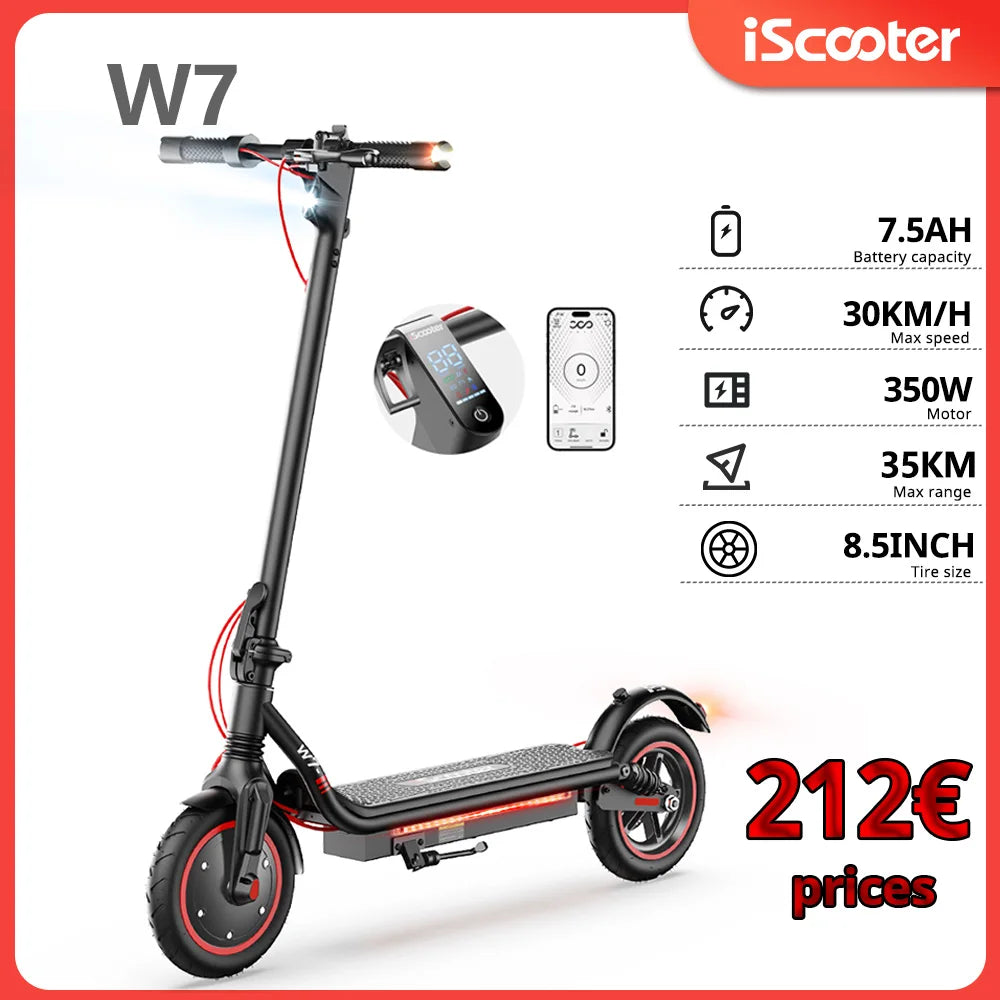 iScooter W7 Electric Scooter 8.5 Inch Tires 36V 7.8Ah Battery 350W Motor 30km Range 35km/h Speed  With APP Electric kick Scooter