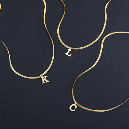 A-Z Alphabet Gold Plated Stainless Steel Pendant Necklace for Women Snake Chain Initial Letter Clavicle Necklaces Collar Jewelry