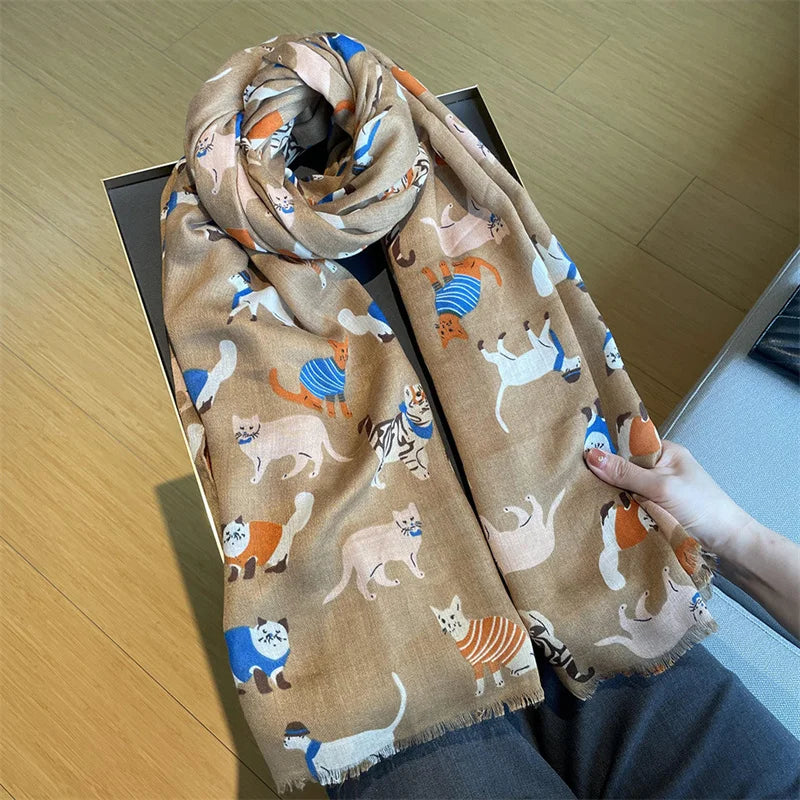 Cartoon Dachshund Dog Pattern Fringe Viscose Scarf Poodle Print Soft Voile Shawls and Wraps Pashmina Muslim Hijab Sjaal 180*90Cm