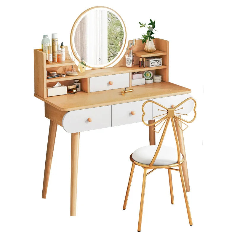 Nordic Dressing Table with Makeup Mirror Simple Bedroom Makeup Table One Piece Table Rental Room Dressing Table Home Dressers