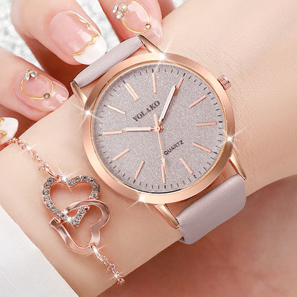 5PCS/Set Fashion Matte Dial Women Watches Diamond Heart Jewelry Set Casual Leather Band Quartz Watch（Without Box）