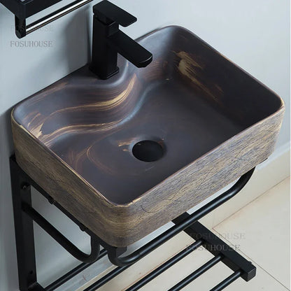 Wall-mounted Bathroom Sinks  Ceramic Bracket Hanging Basin  Rectangular Wash Basin Bathroom Washing Sink Bd p