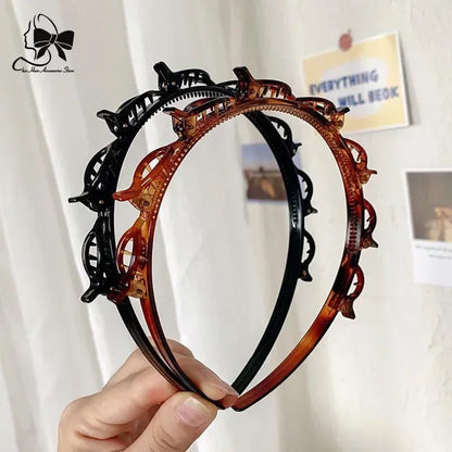 2024 New Double Band Headbands for Women Hairstyle Fashion Non-Slip Hair Bands with Clips  Bezel Hair Hoop Hair Headwear