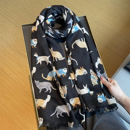 Cartoon Dachshund Dog Pattern Fringe Viscose Scarf Poodle Print Soft Voile Shawls and Wraps Pashmina Muslim Hijab Sjaal 180*90Cm