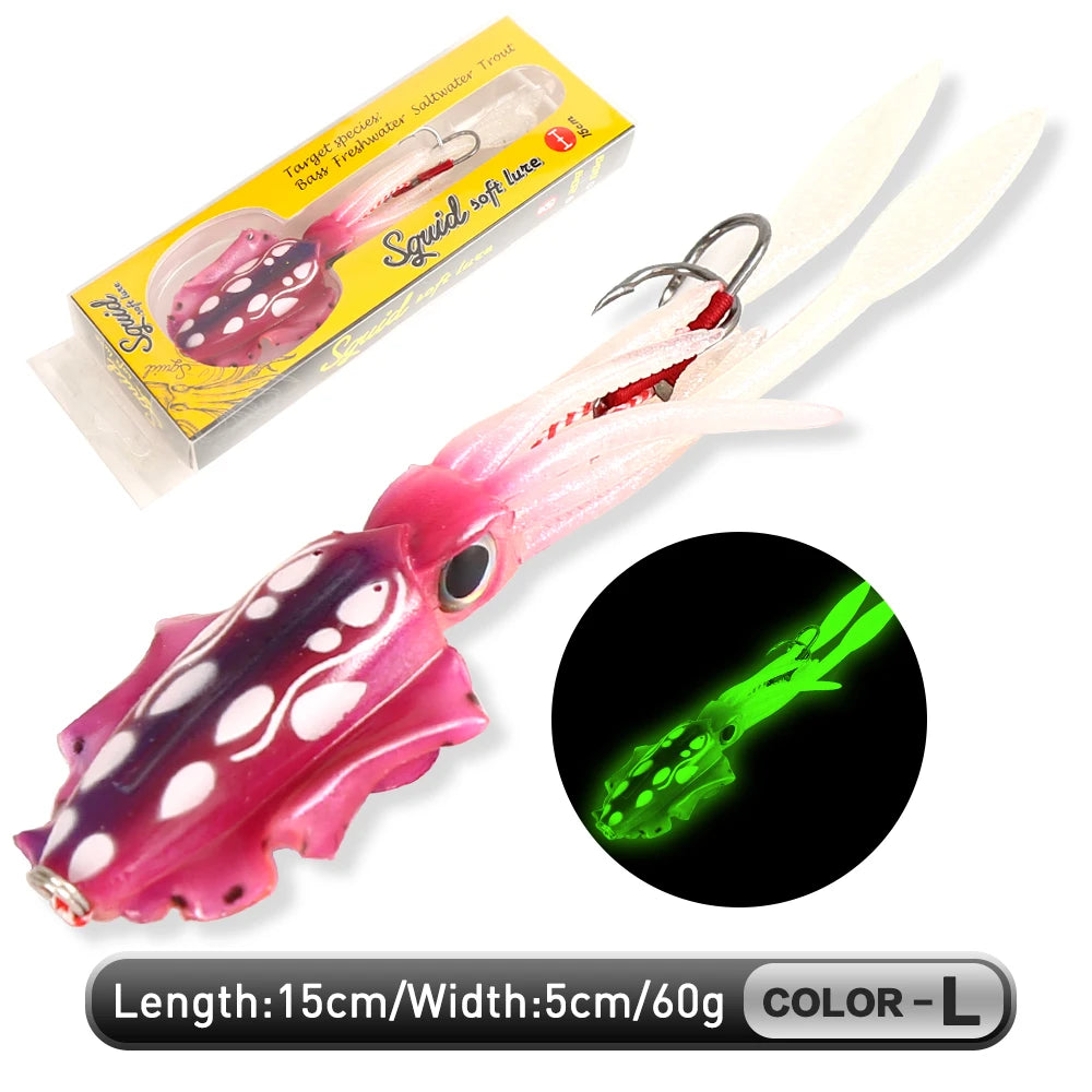 ZUKIBO Soft Squid Bait Fishing Trolling Lure Octopus Head Jigs 60g Luminous UV Squid Jig for Deep Sea Boat Fishing Wobblers Bait