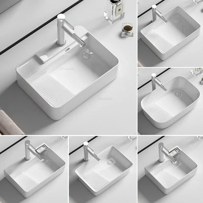 Side Drain Bathroom Sinks Balcony Small Size Washbasin Washing Machine Cabinet Washbasin with Washboard Ceramic Countertop Basin