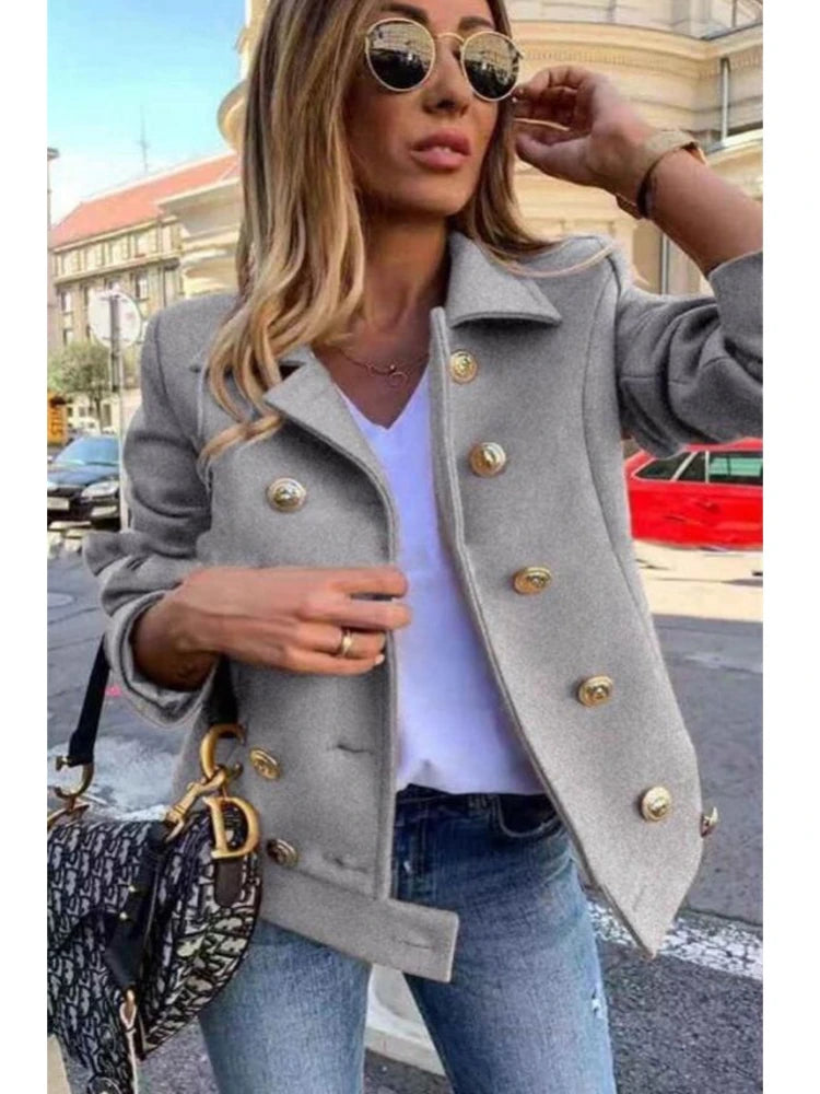 Winter Jacket Women Long Sleeve Fashion Double-breasted Blazer Casual and Loose with Lapel Office Lady Jackets for Women Coat