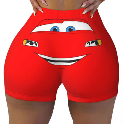 Custom Women Lightning Mcqueen Cars Workout Yoga Shorts Happy Gym Athletic Volleyball Biker Shorts