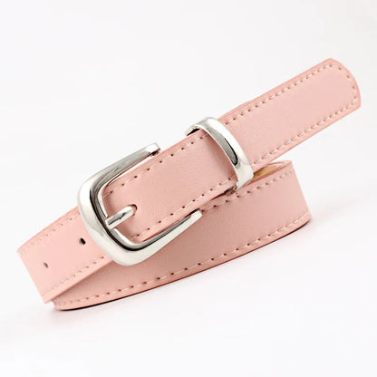 2.4X105cm  Women Belts PU Leather Simple Metal Buckle Belt Girls Dress Jean Pants Waistband Belts for Lady Luxury Designer Brand