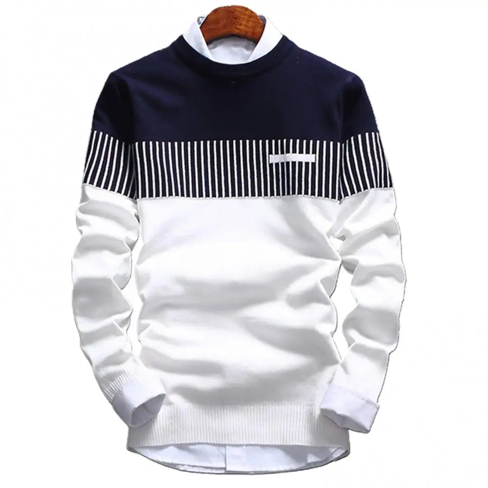 Fashion Men striped Sweater pullover Color Block Patchwork O Neck Long Sleeve Knitted Sweater Top Blouse For Warm Men's Clothing