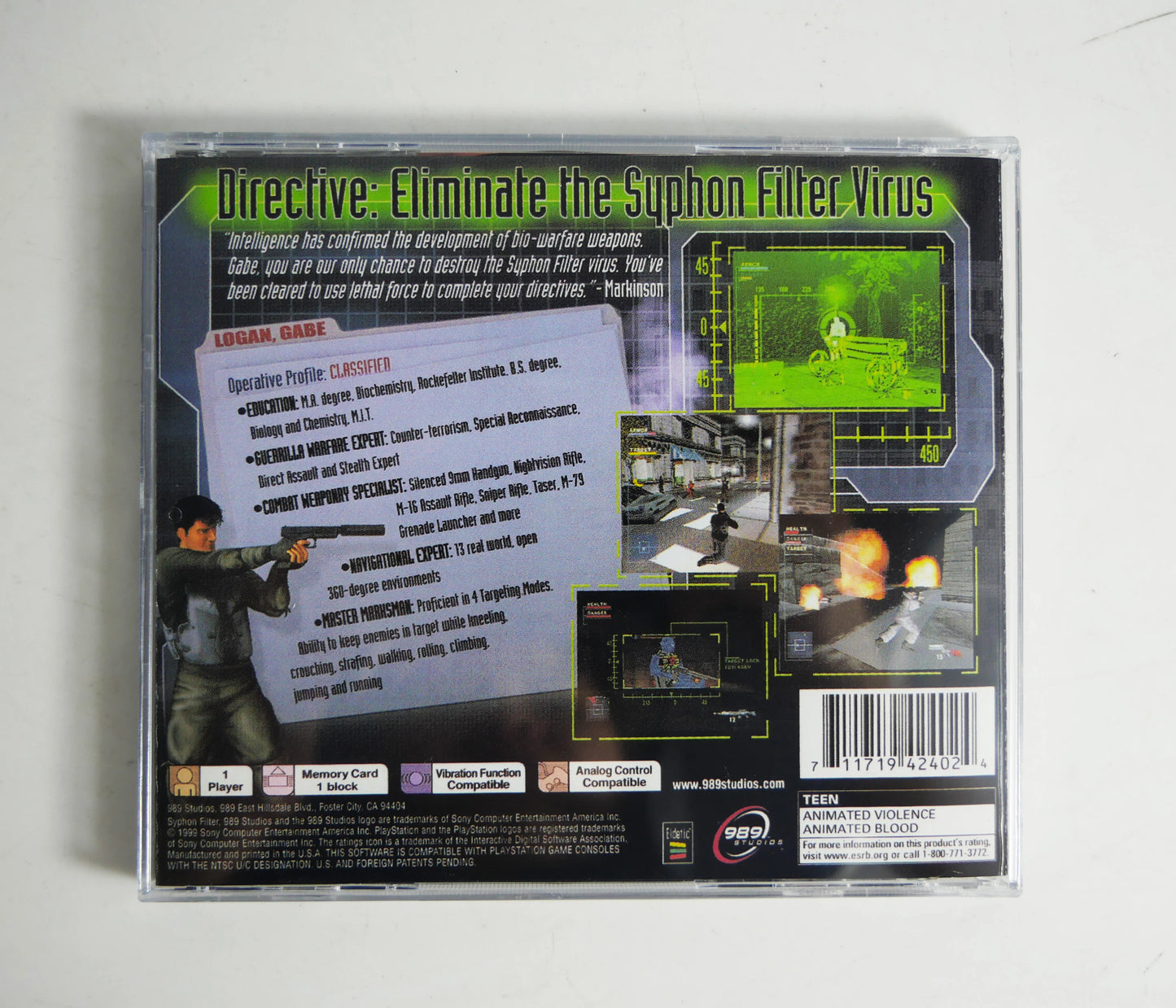 PS1 Syphon Filter With Manual Copy Disc Game Black Bottom Unlock Console Station 1 Retro Optical Driver Video Game Part