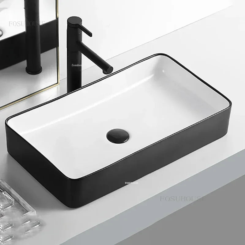 Ceramic Bathroom Sinks Light Luxury Above Counter Basin Bathroom Wash Basin Square Kitchen Sink Modern Bathroom fixtures N