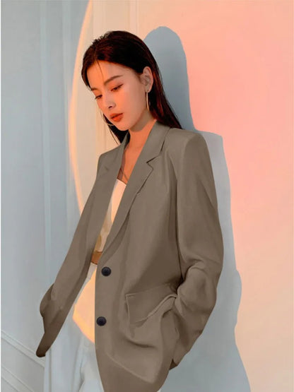 Casual Long Sleeve Suit Jacket Blazer Office Lady Spring Autumn Fashion Elegant Solid Blazer Outerwear Coat For Women 2023 Black