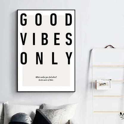 Minimalist Black White Motivational Quotes Poster and Print Canvas Painting Letter Good Vibes Only Wall Art Modern Home Decor