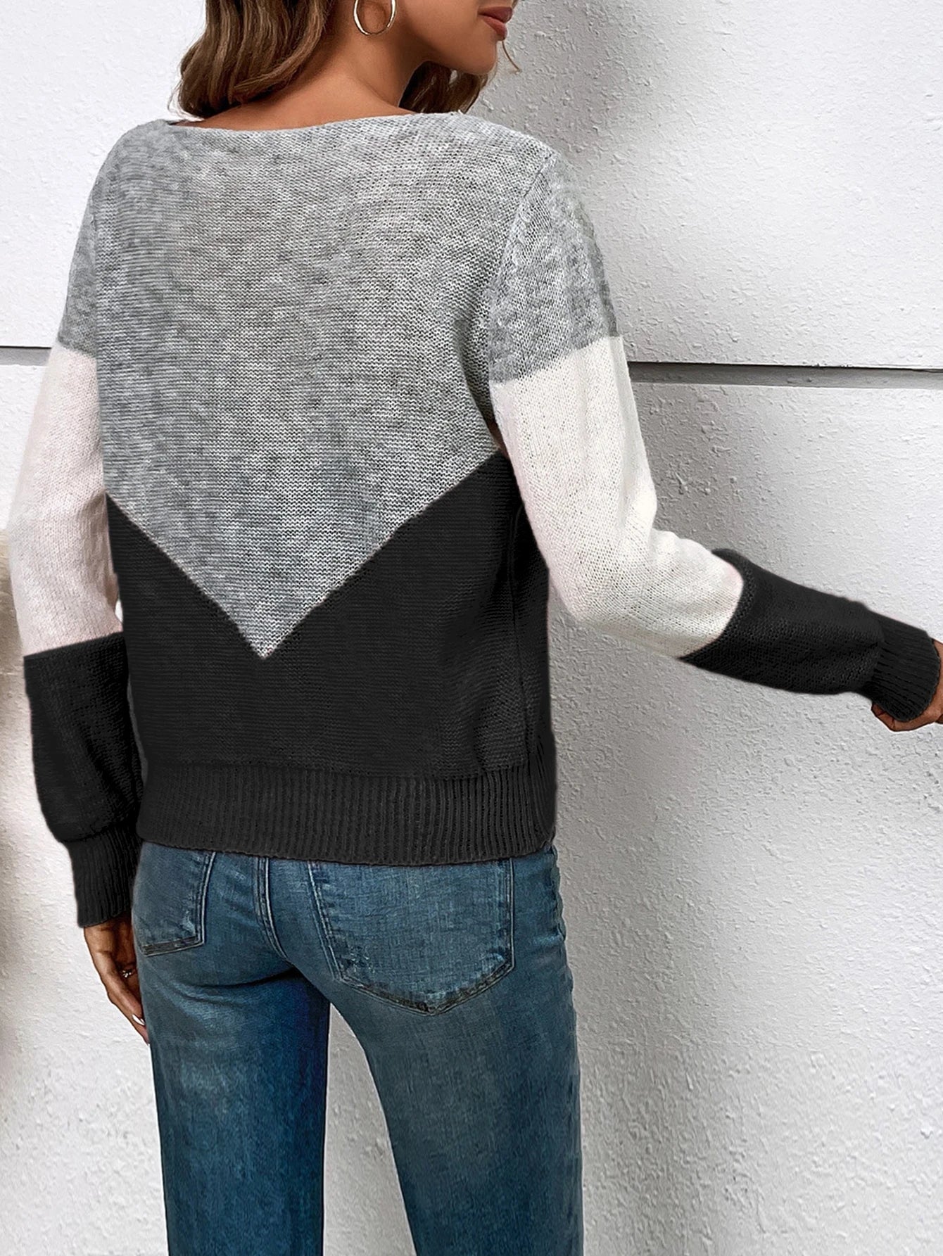 Color Block Cut Out Sweater, Casual Long Sleeve, Women's Pullover Sweaters