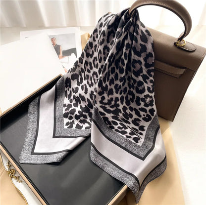 2024 New Leopard Print Square Scarf Women's Imitation Silk Scarf Casual Versatile Decoration Small Neck Scarf 70CMx70CM