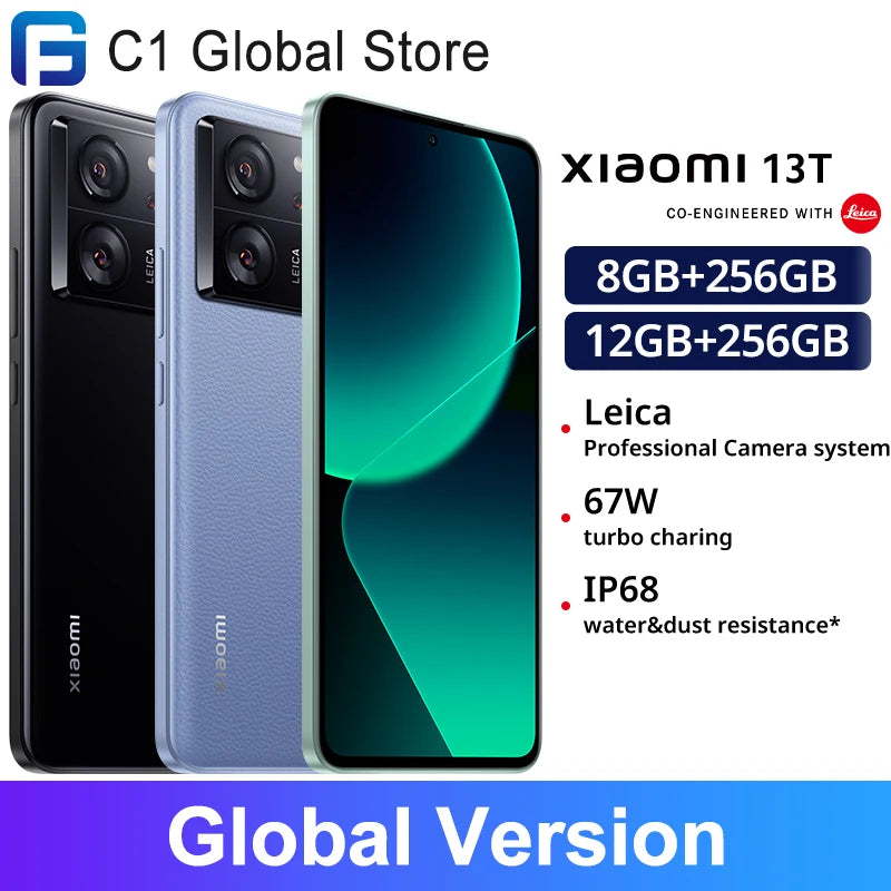 Global Version  Xiaomi 13T 5G Smartphone 144Hz AMOLED Displa 67W charing 50MP Leica Camera IP68 Water MTK Dimensity 8200 Ultra