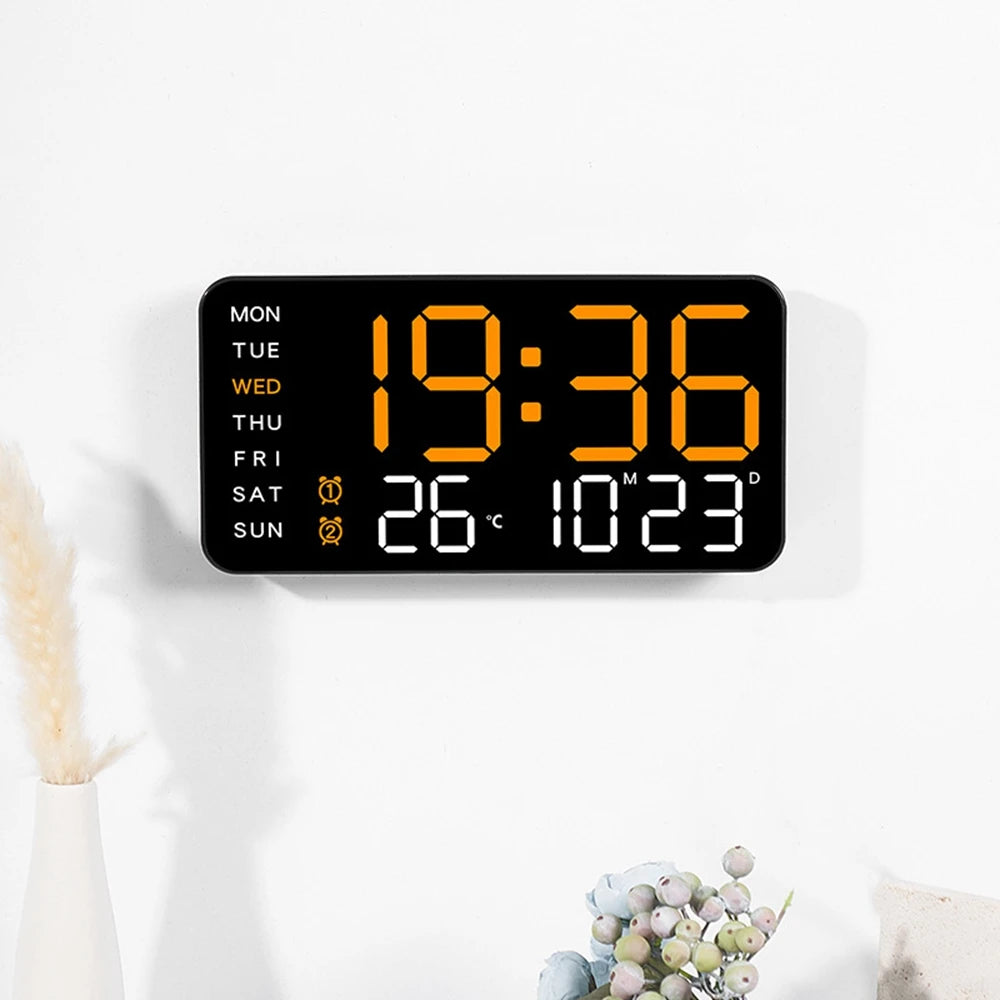 LED Digital Wall Clock Temperature Date Week Display Table Alarm Clocks Voice Control Electronic Clock Brightness Adjustment