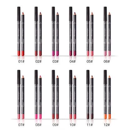 12Pcs/Set Waterproof Pencil Lipstick Set Pen Matte Lip Liner Long Lasting Makeup Pens Easy to Wear Non-stick Cup Cosmetics Kits